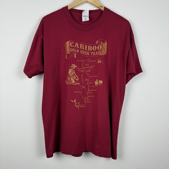 Vintage Gold Rush Shirt Cariboo Trail Sz XL Red Single Stitch 90s San Francisco - Picture 1 of 6